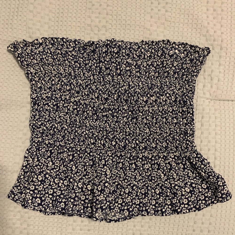 Floral scrunch tube top with peplum detail